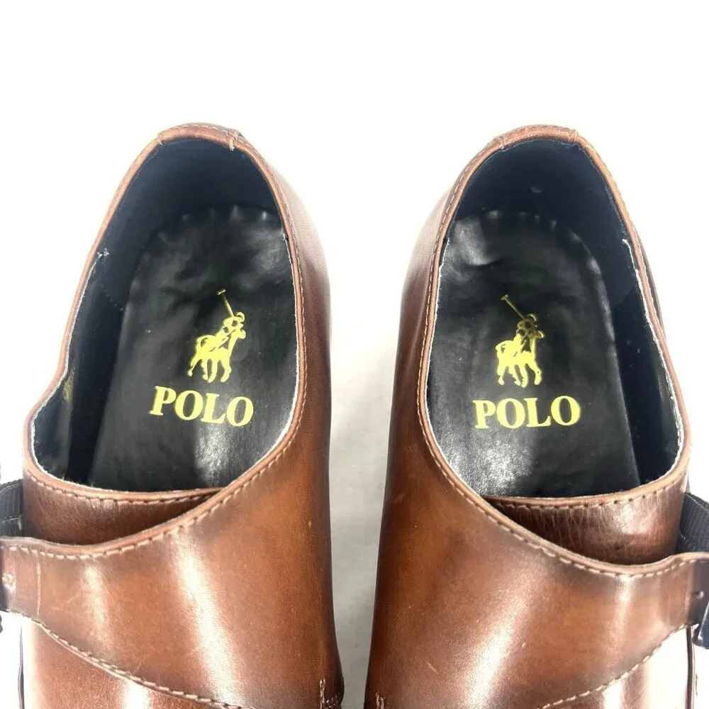 Polo Ralph Lauren Monk Strap Brown Leather Oxford Loafer Men’s 9 - Picture 7 of 11